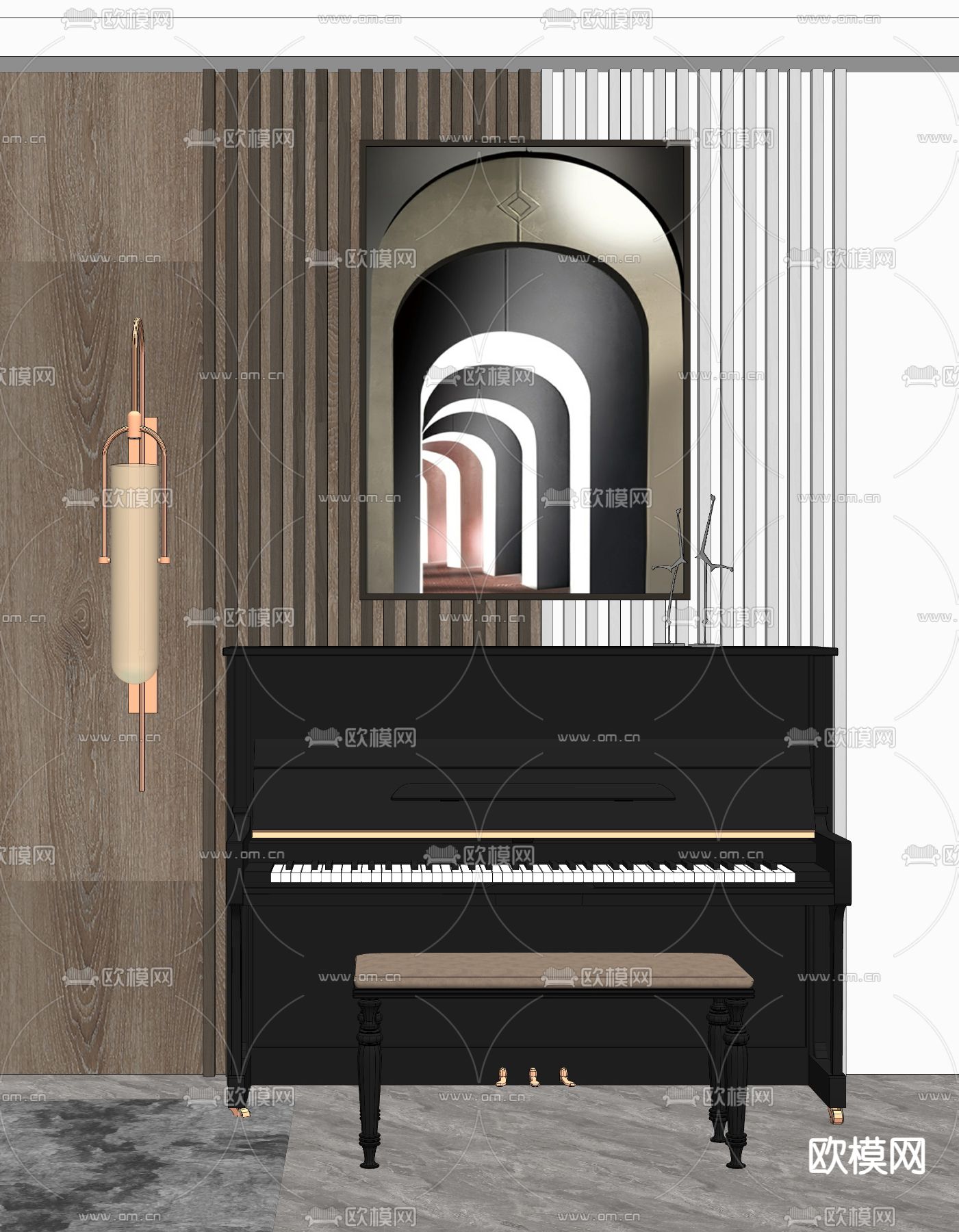 现代轻奢立式钢琴su模型下载（渲染图2）
