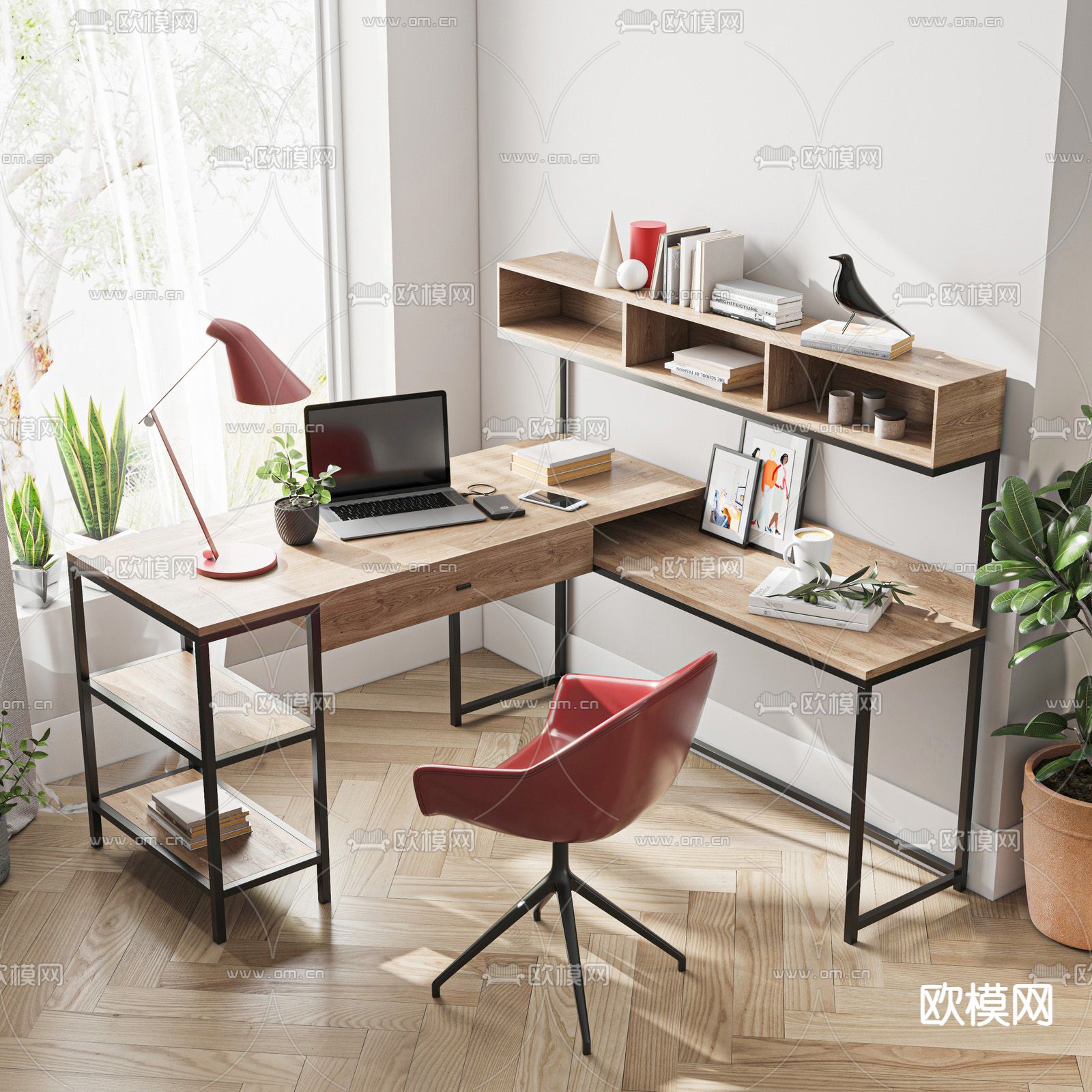 北欧风书桌椅 写字台su模型下载（渲染图1）