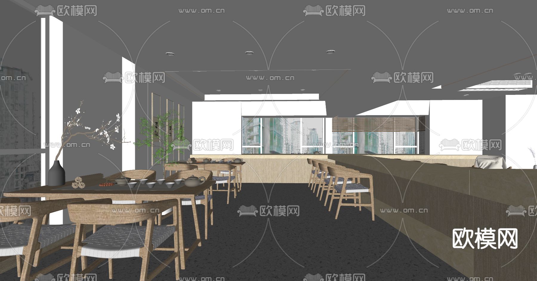 新中式养老院休息室su模型下载（渲染图3）