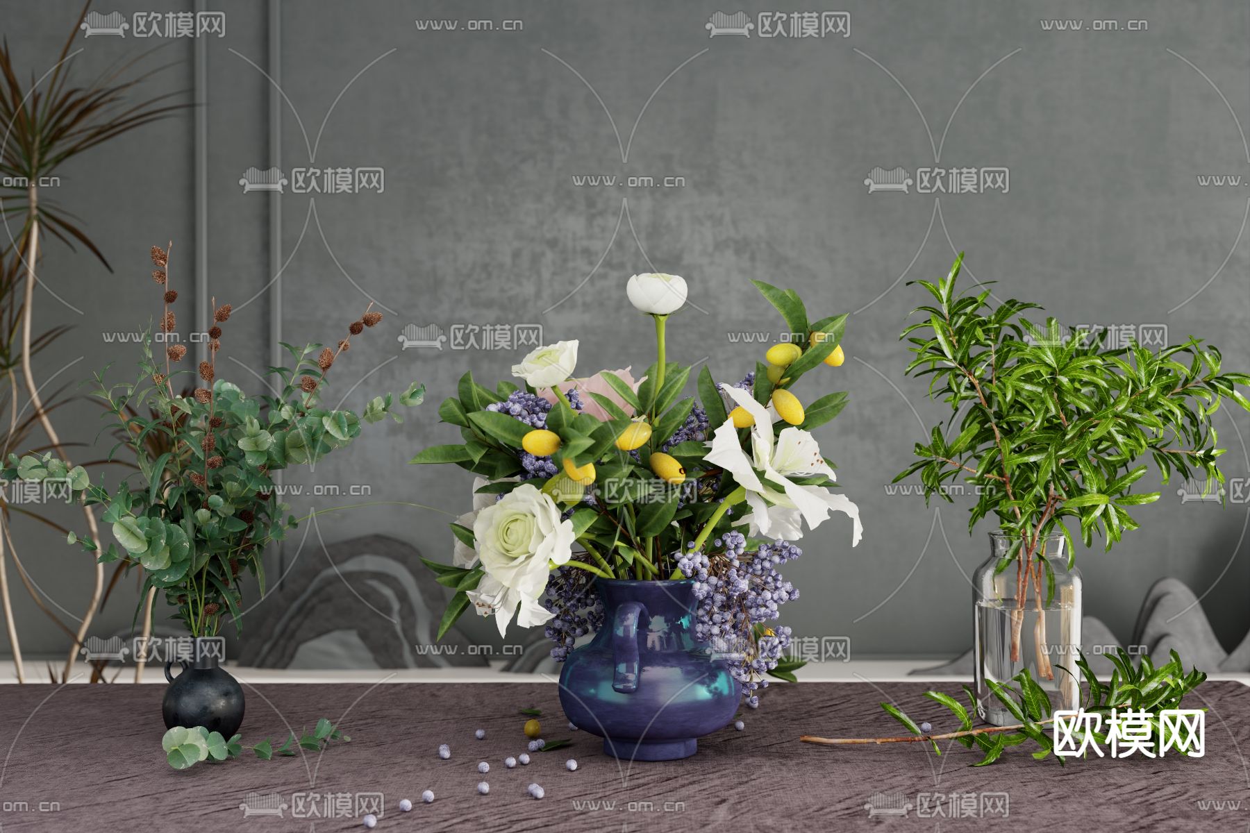 现代水培 花卉花瓶花艺3d模型下载（渲染图1）