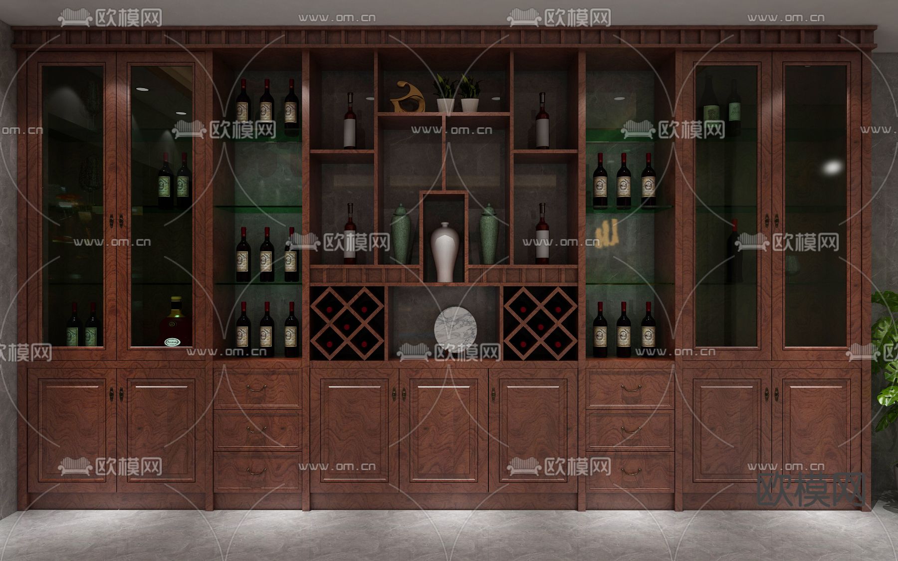 中式酒柜su模型下载（渲染图1）