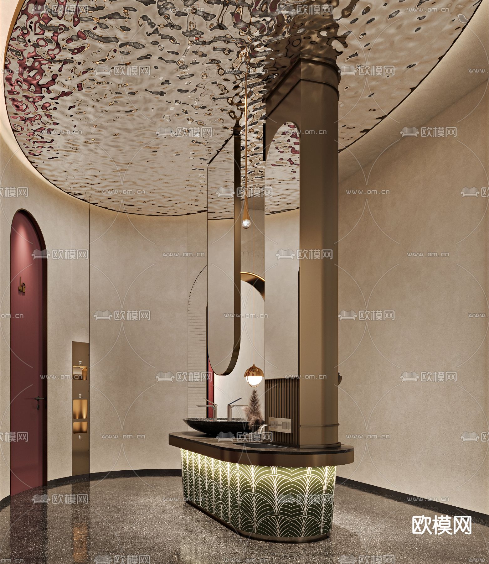 侘寂风酒店公共卫生间3d模型下载（渲染图2）