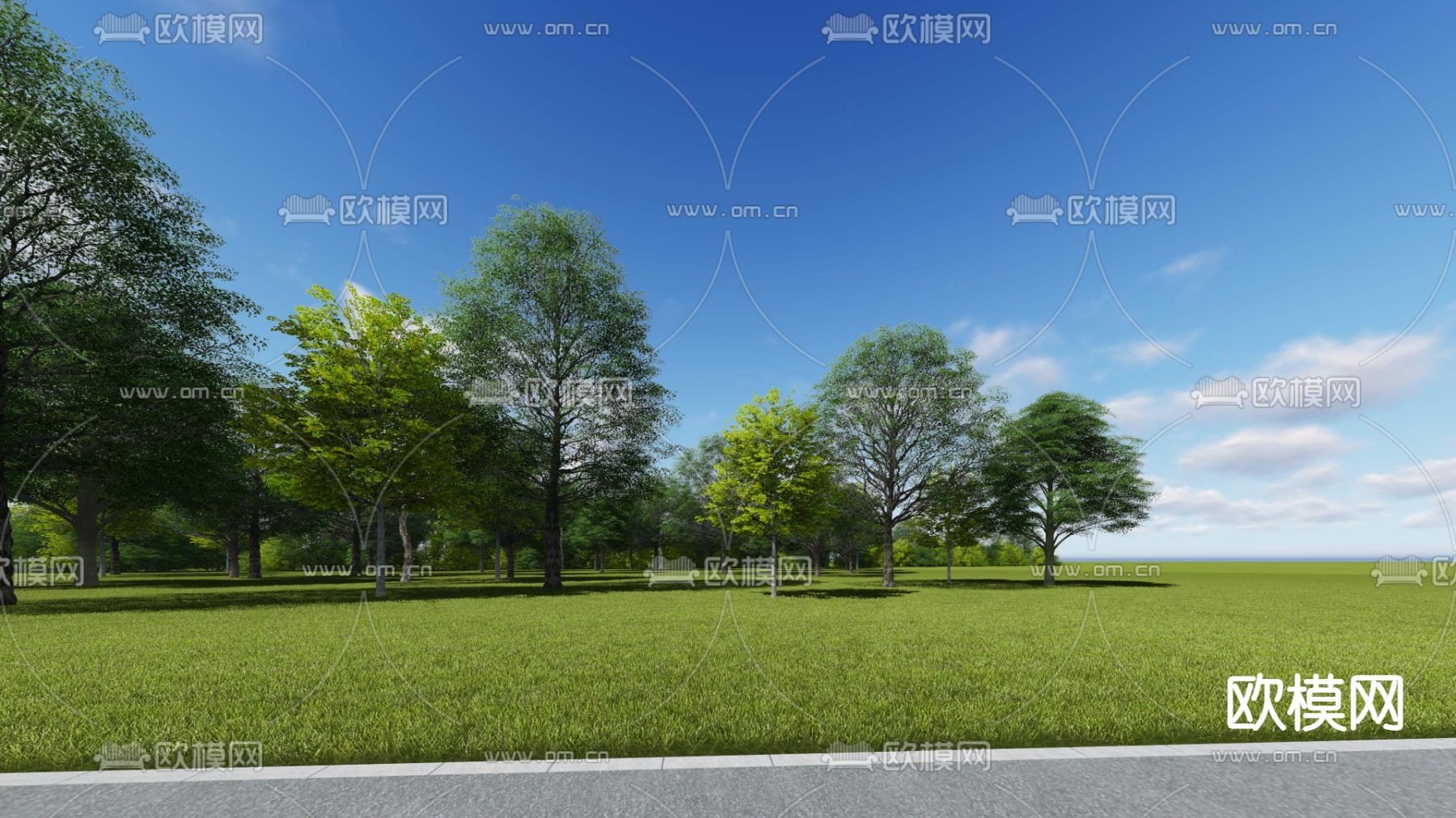 现代大树景观树草坪psd下载
