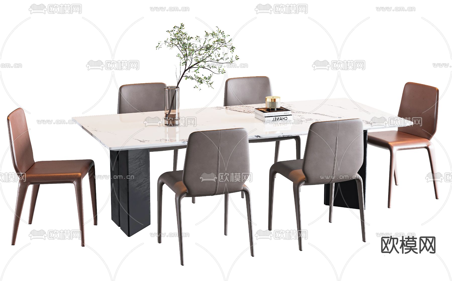 现代长条餐桌椅su模型下载（渲染图1）