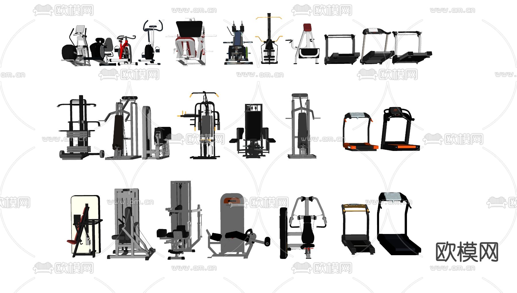 现代健身器材su模型下载（渲染图1）