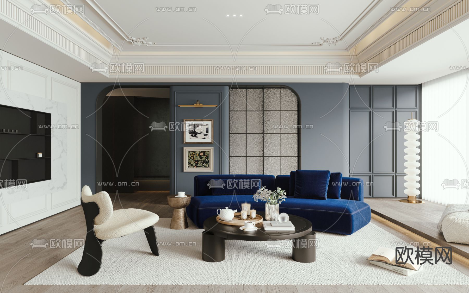 法式客厅3d模型下载（渲染图1）