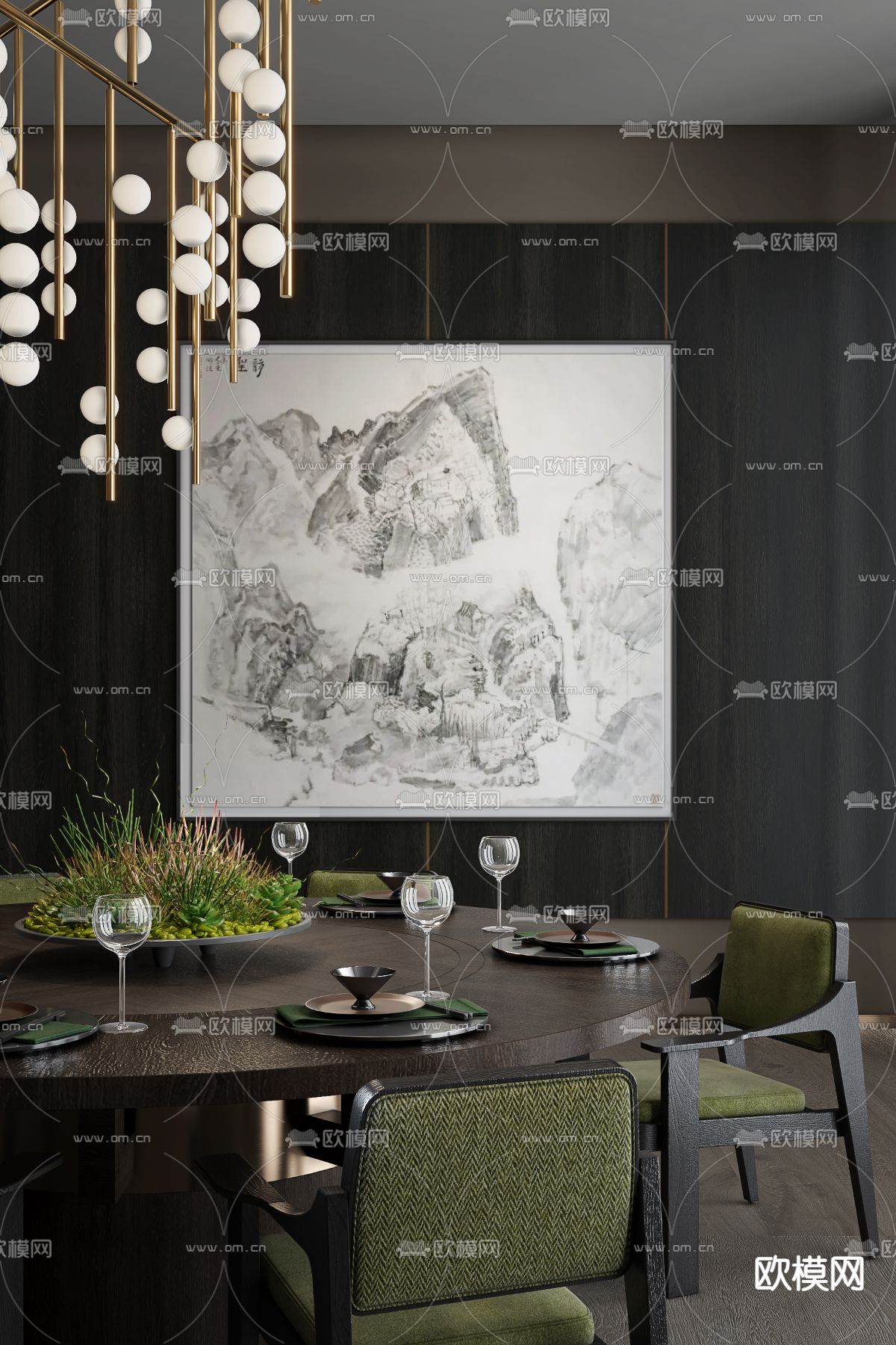 无间设计 侘寂餐厅3d模型下载（渲染图1）