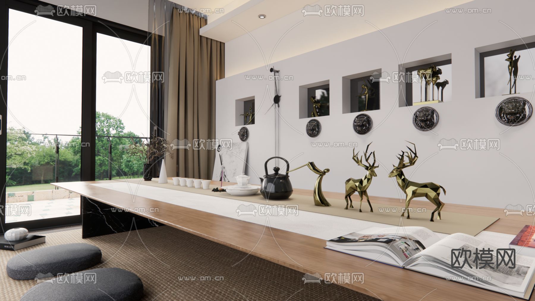 新中式榻榻米茶室su模型下载（渲染图3）