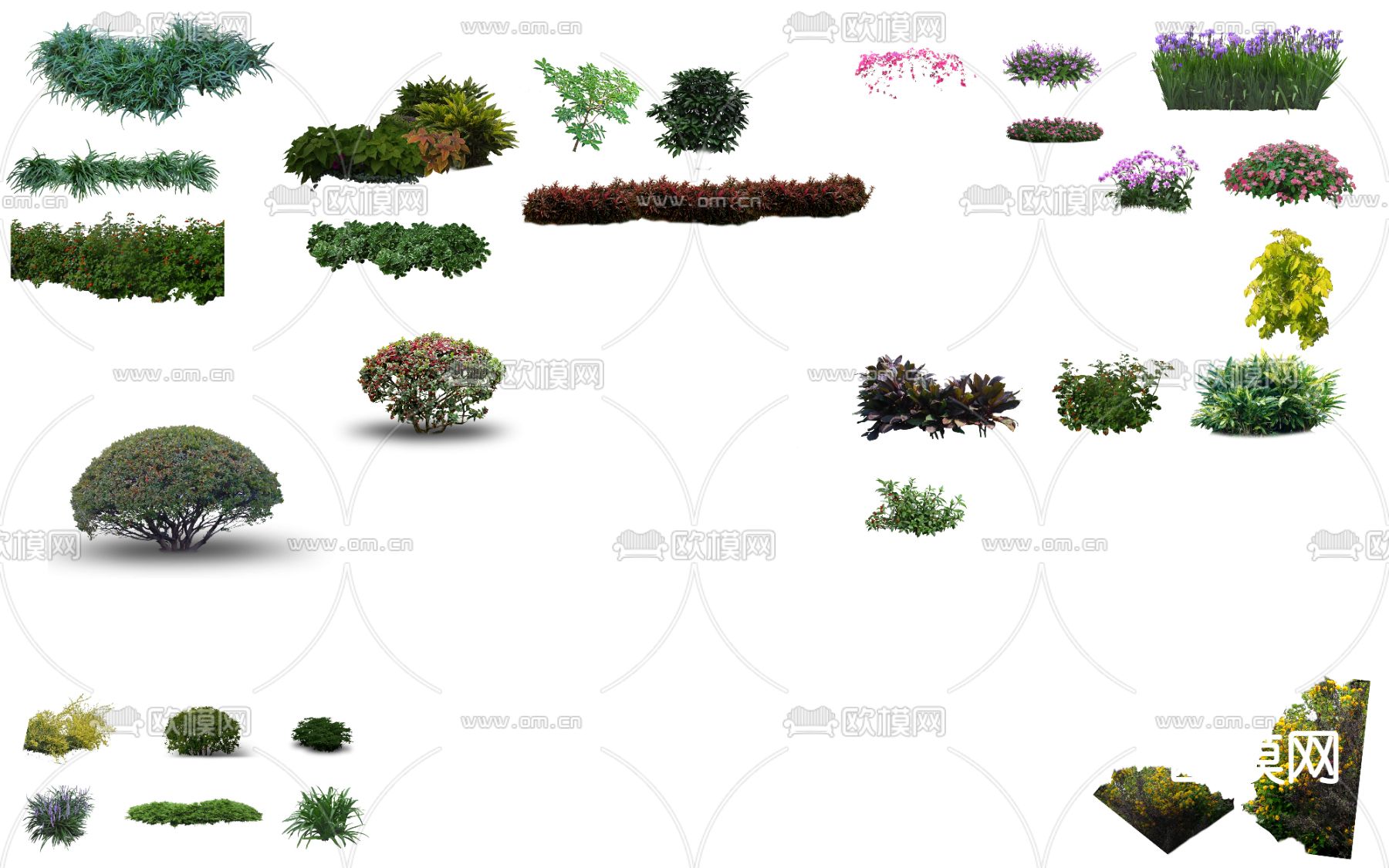 现代景观树灌木丛植物堆psd下载