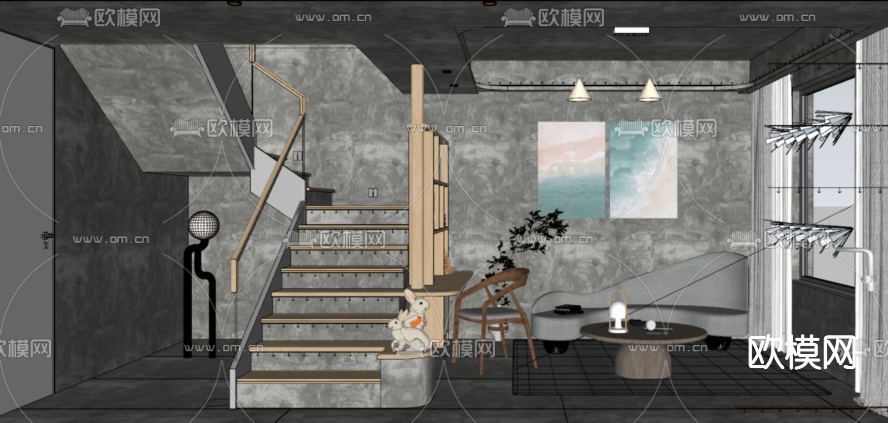 侘寂起居室su模型下载（渲染图2）