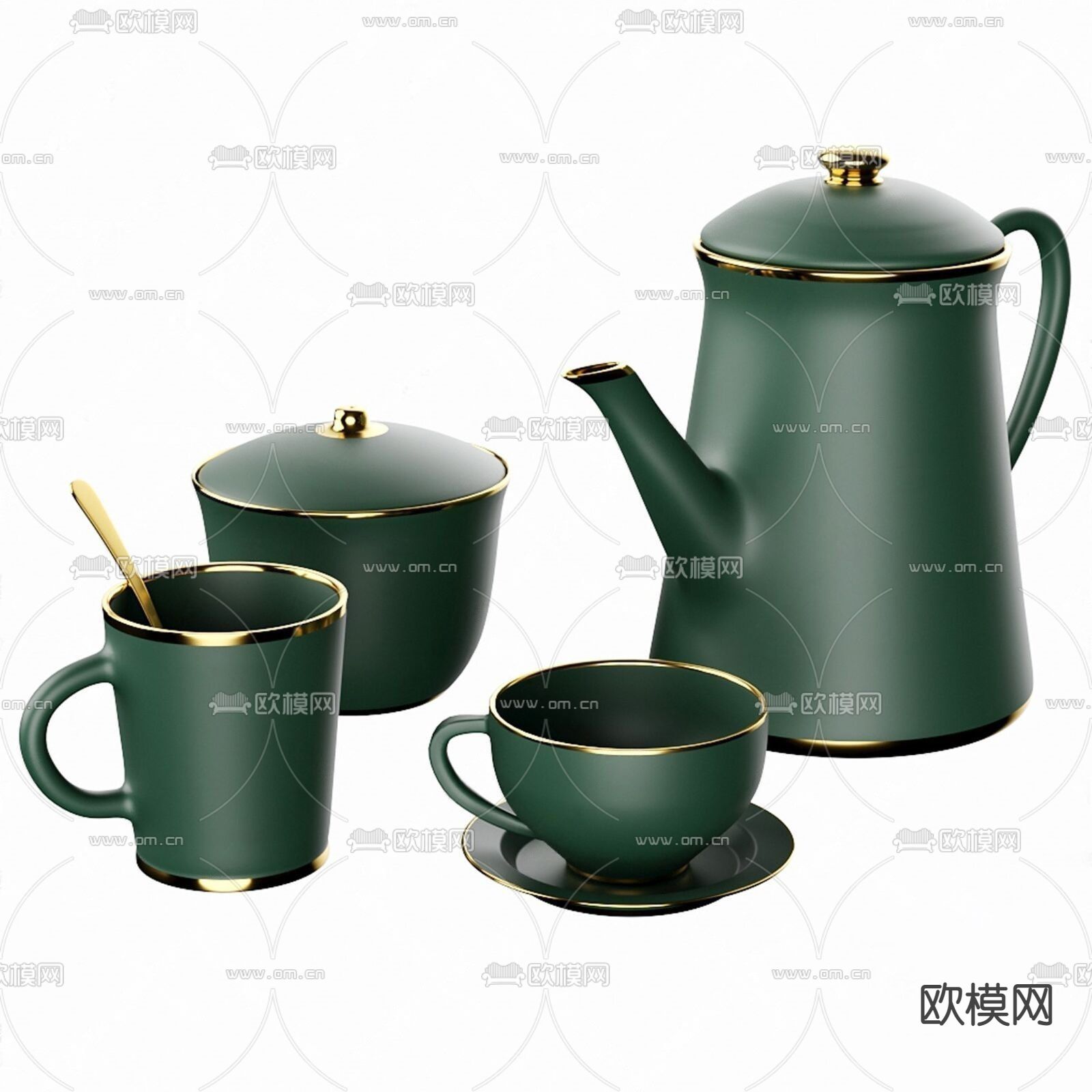 现代茶具 茶壶 茶杯su模型下载（渲染图1）