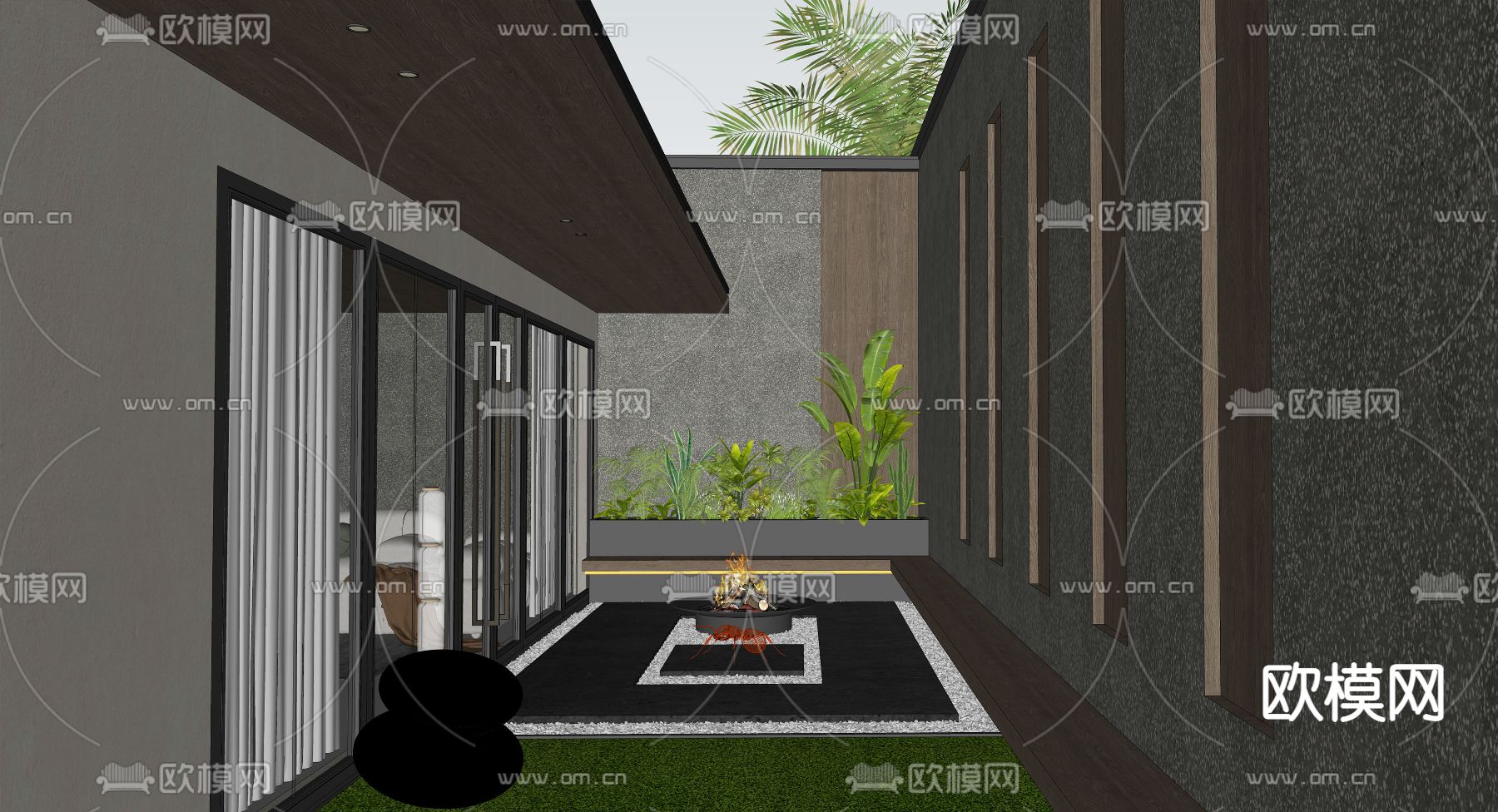 现代庭院景观天井su模型下载（渲染图2）