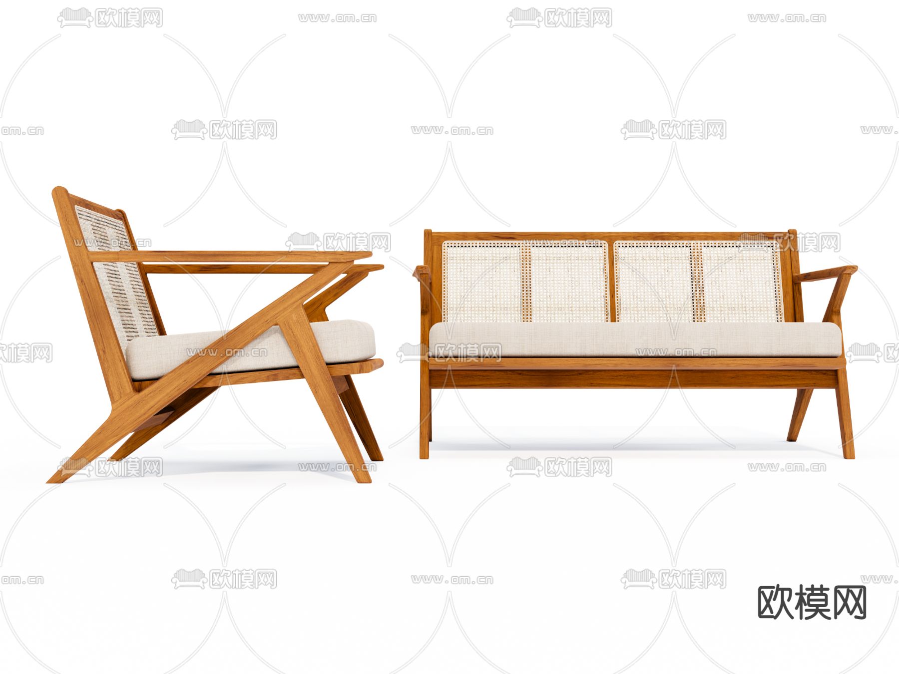 现代藤编双人沙发su模型下载（渲染图3）