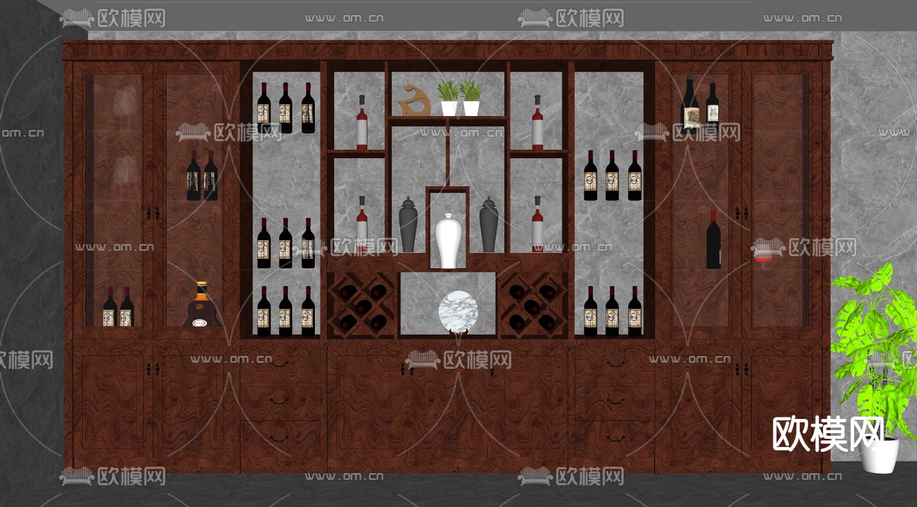 中式酒柜su模型下载（渲染图2）