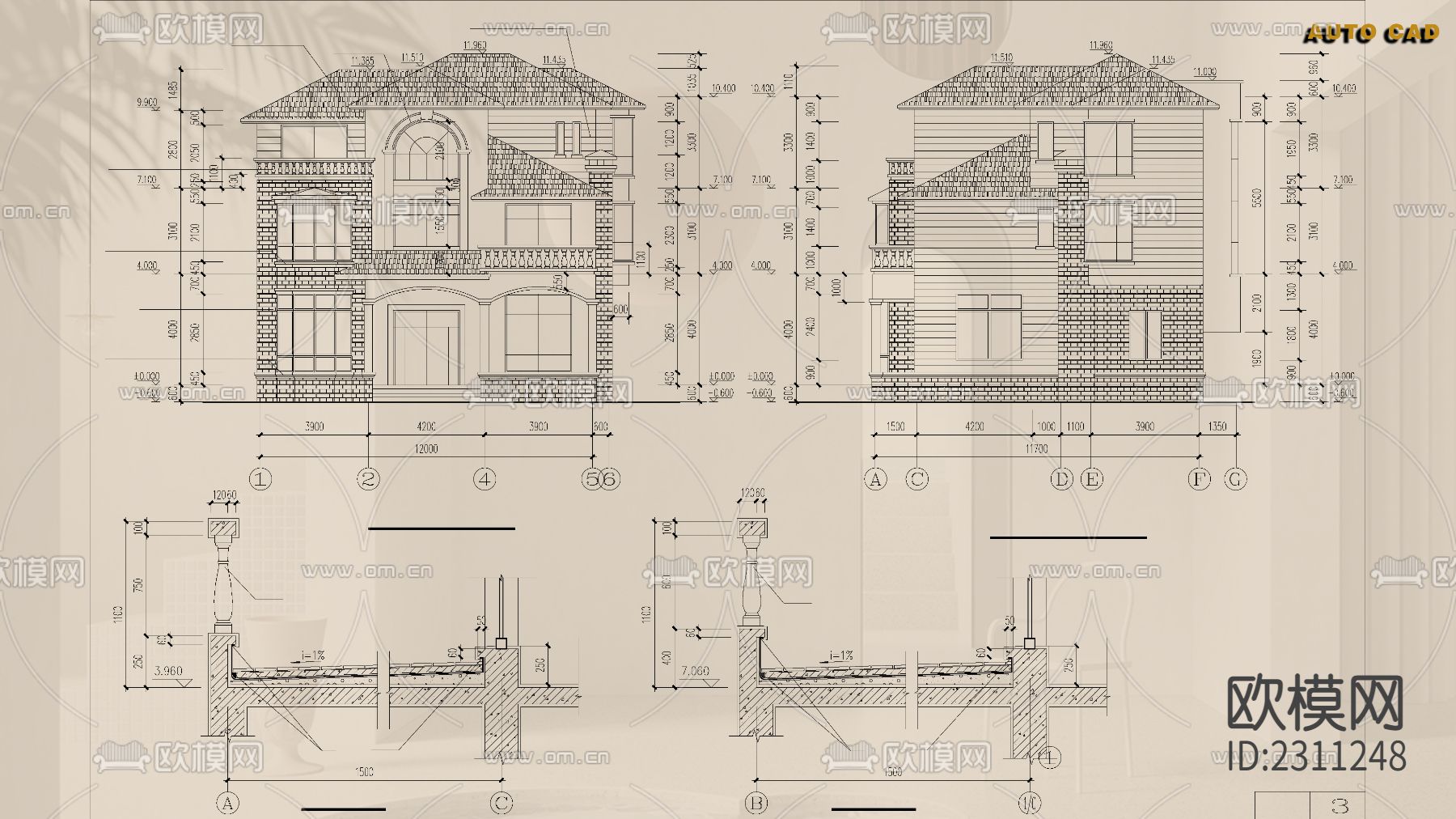 百套别墅建筑设计cad施工图下载（渲染图6）