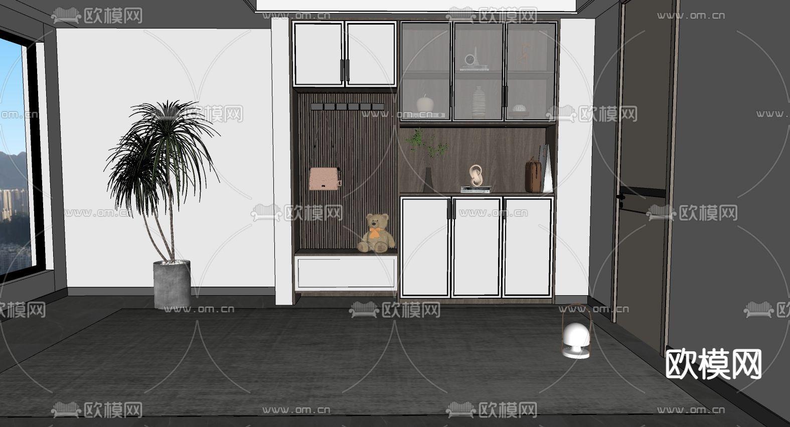 现代玄关鞋柜su模型下载（渲染图2）