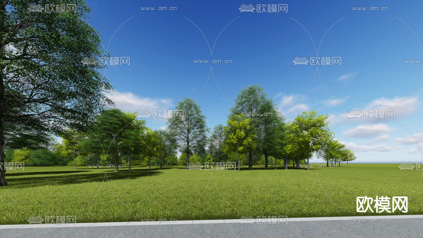 现代草坪大树树木景观树psd下载