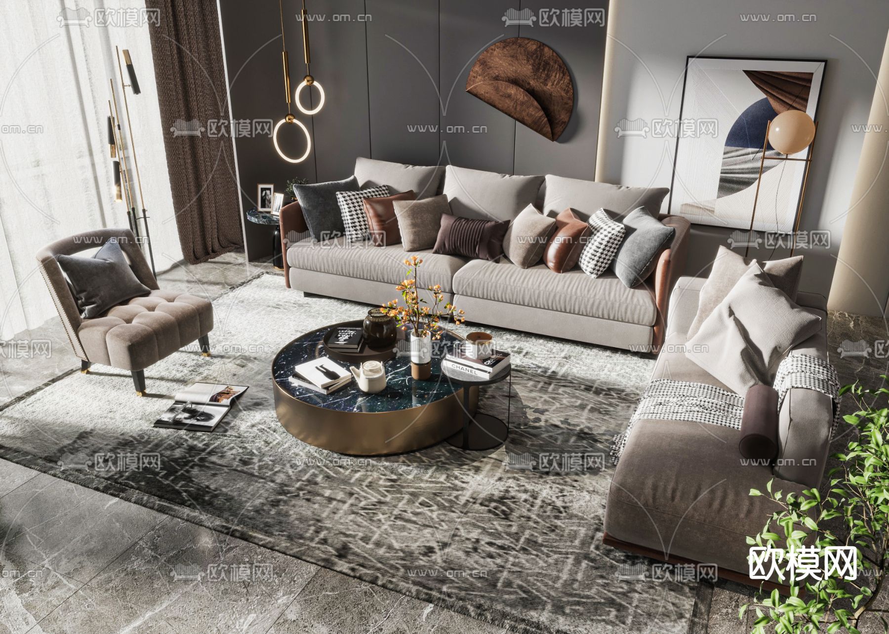 现代轻奢组合沙发3d模型下载