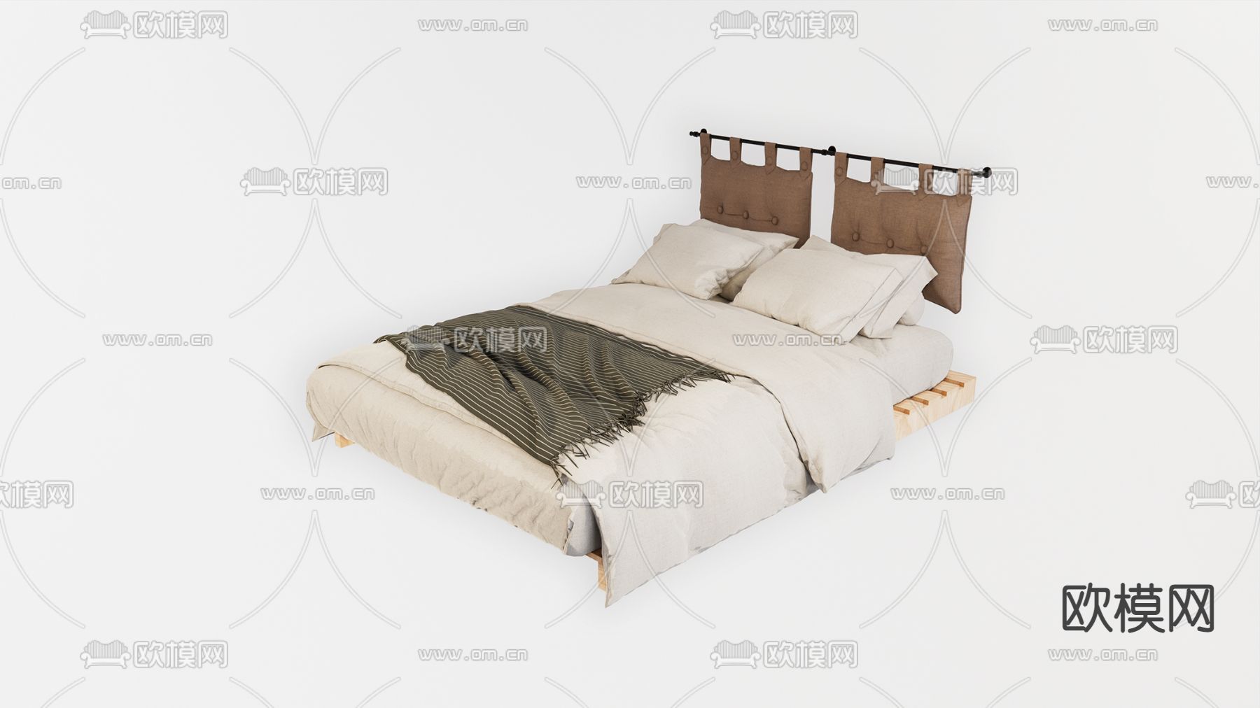 侘寂白色双人床su模型下载（渲染图1）