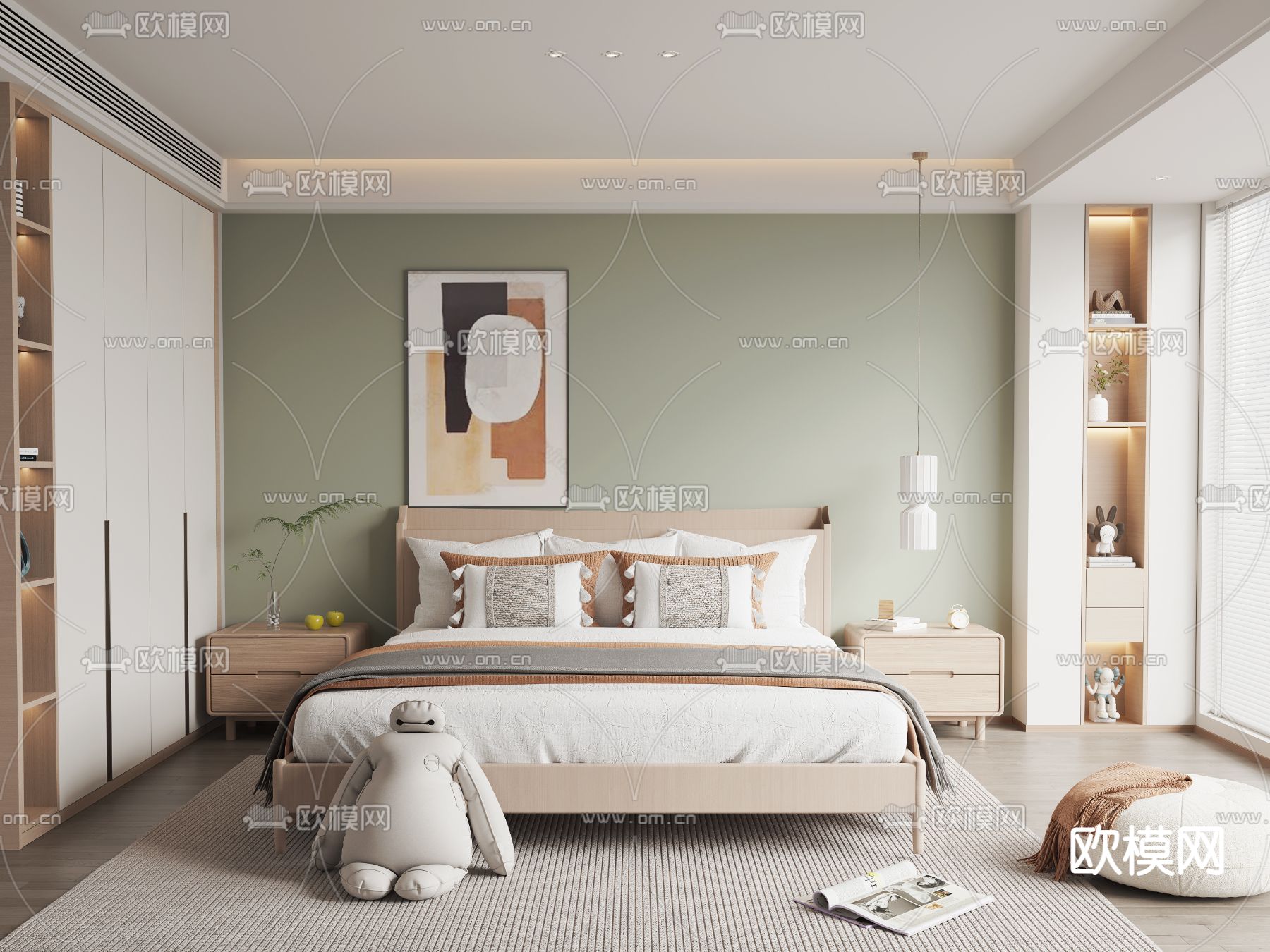 北欧卧室主人房su模型下载（渲染图1）