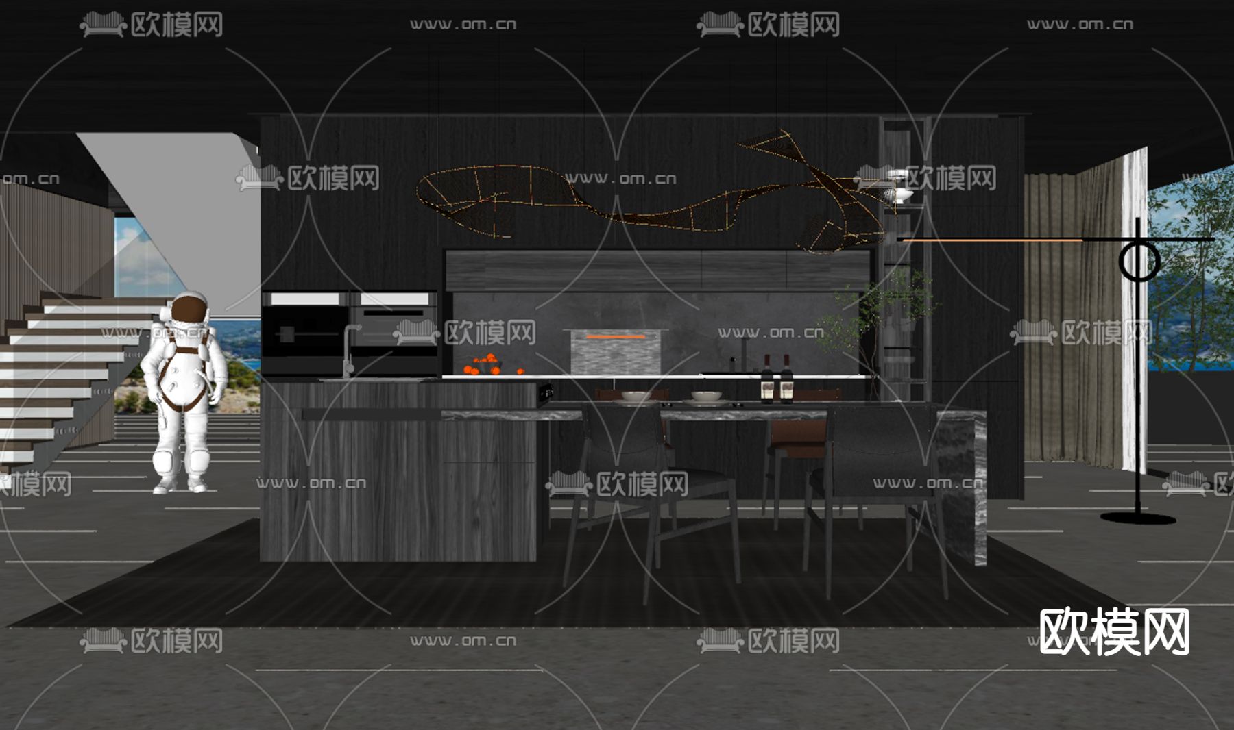 暗黑风餐厅su模型下载（渲染图2）