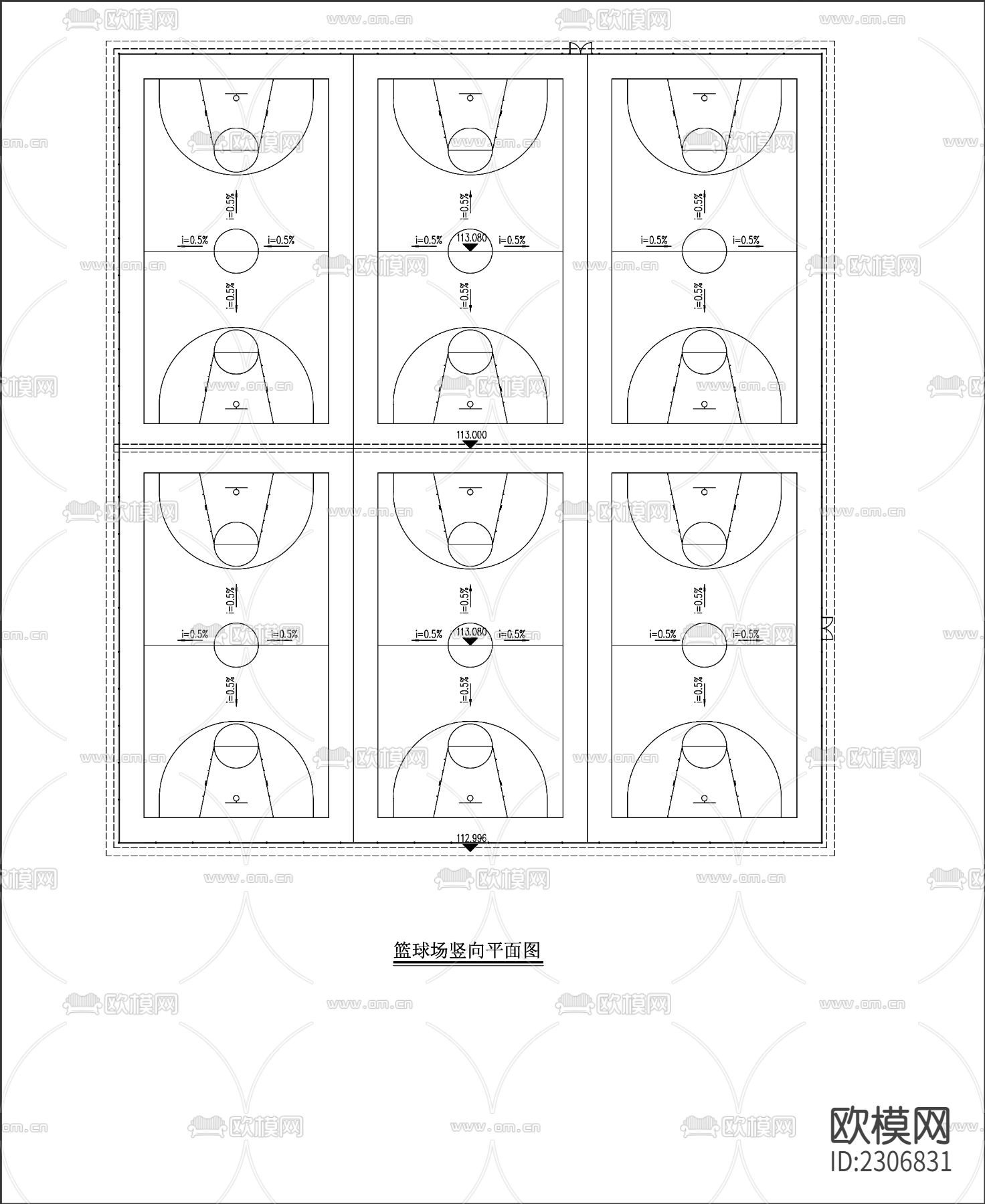 户外篮球场大学篮球场cad施工图下载（渲染图4）