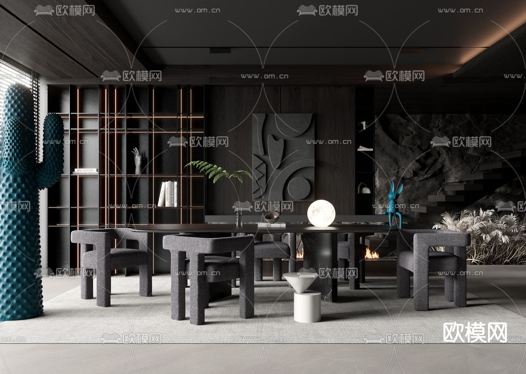 暗黑风餐厅su模型下载（渲染图1）