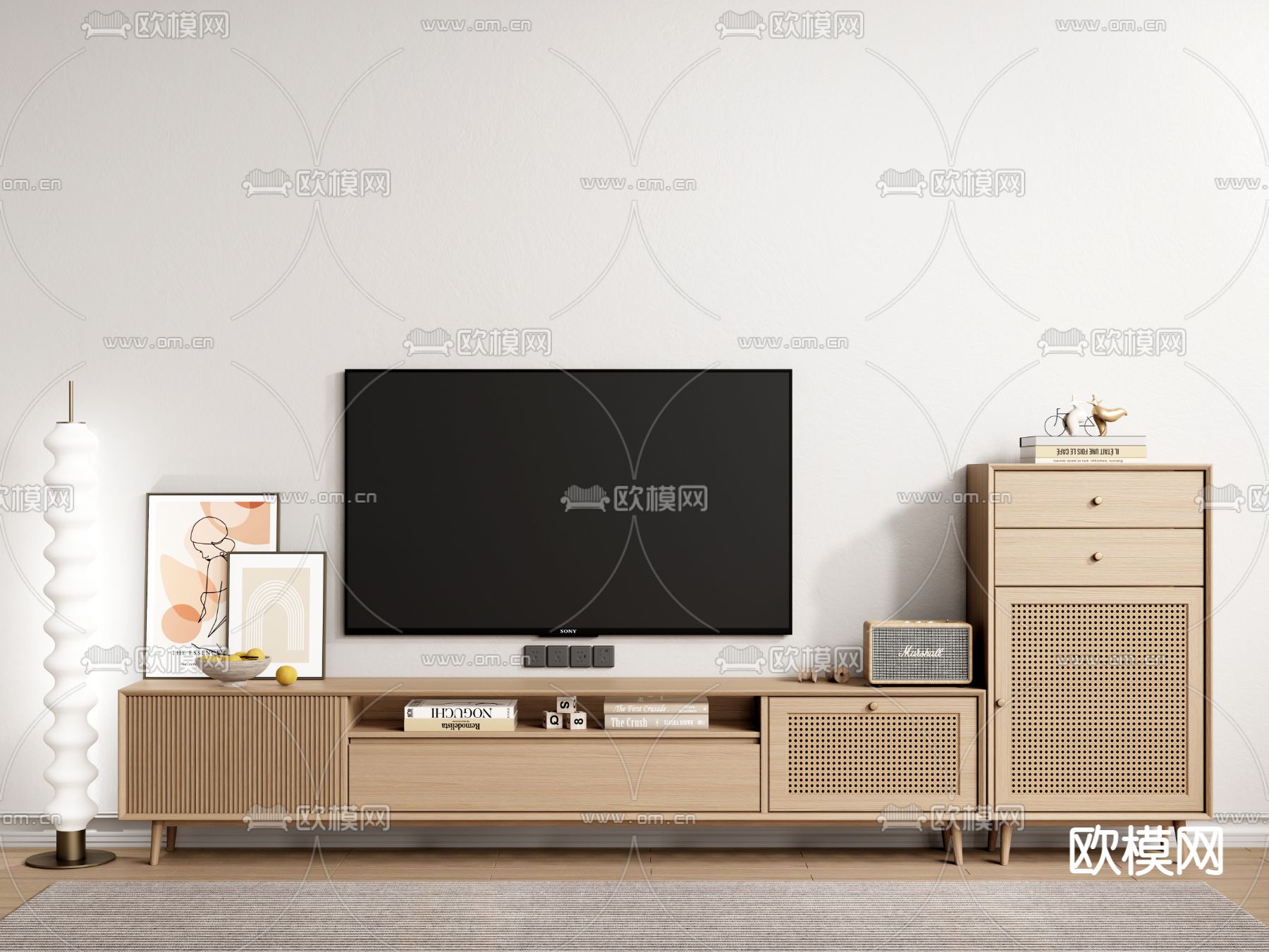 北欧电视柜 边柜su模型下载（渲染图1）