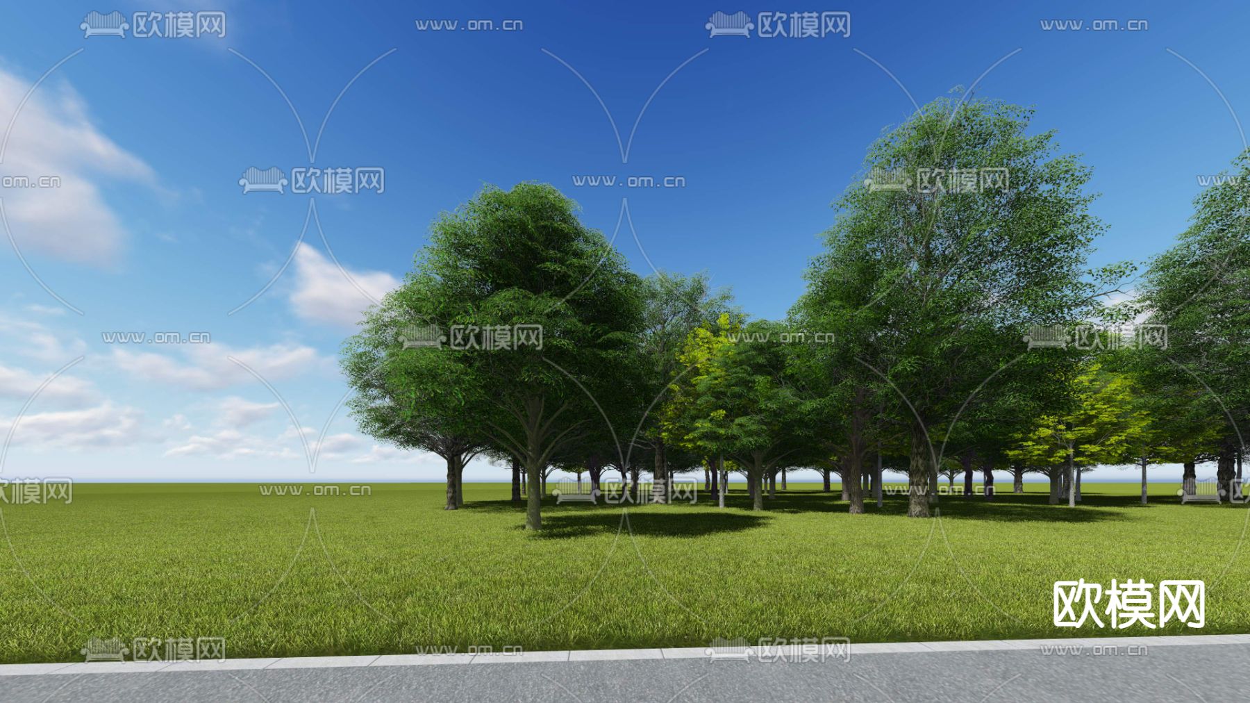 现代大树景观树草坪psd下载