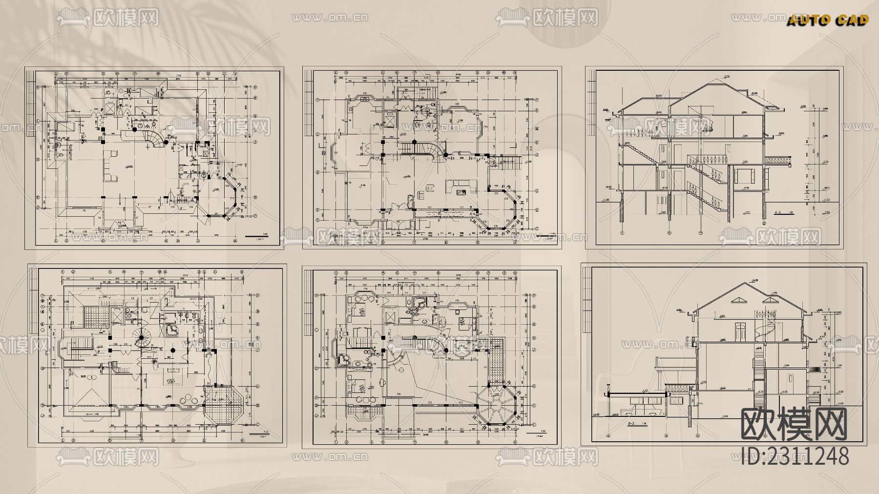 百套别墅建筑设计cad施工图下载（渲染图4）
