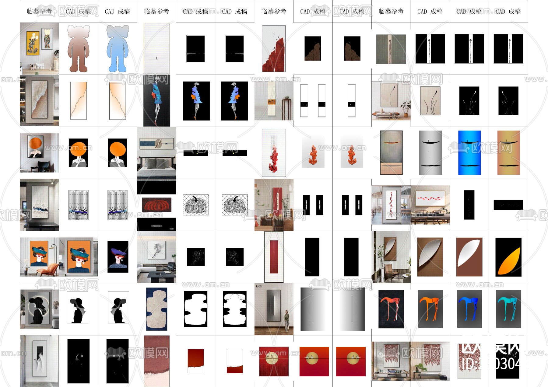 网红挂画临摹CAD图库下载