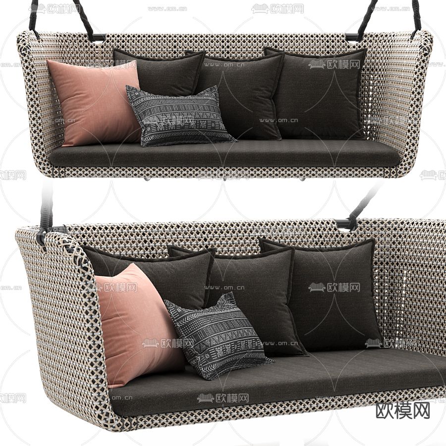 现代双人吊椅 户外藤椅3d模型下载