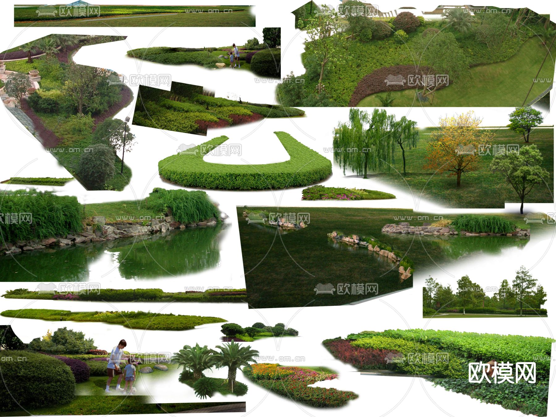 现代灌木丛植物堆psd下载