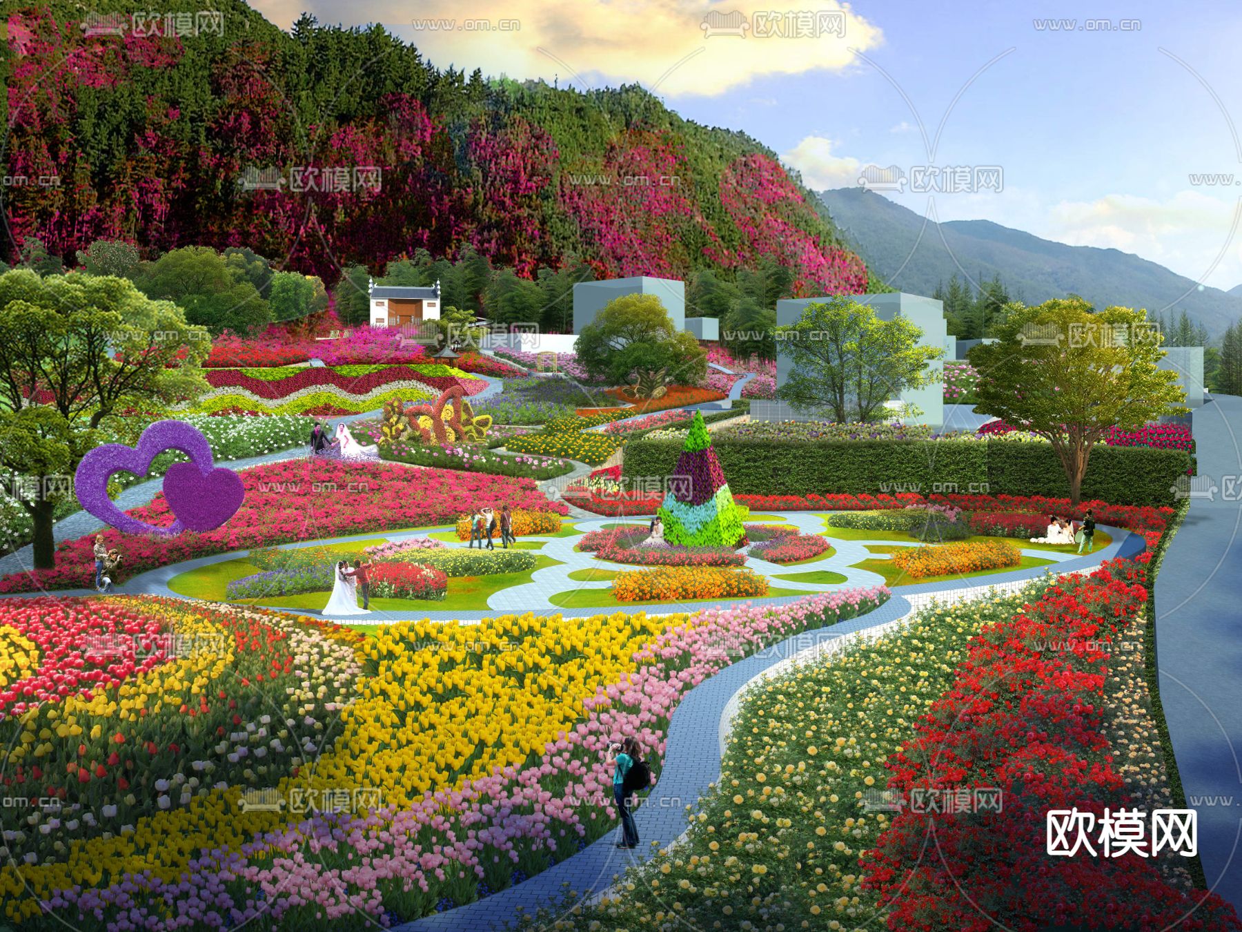 现代花卉花海公园景观psd下载