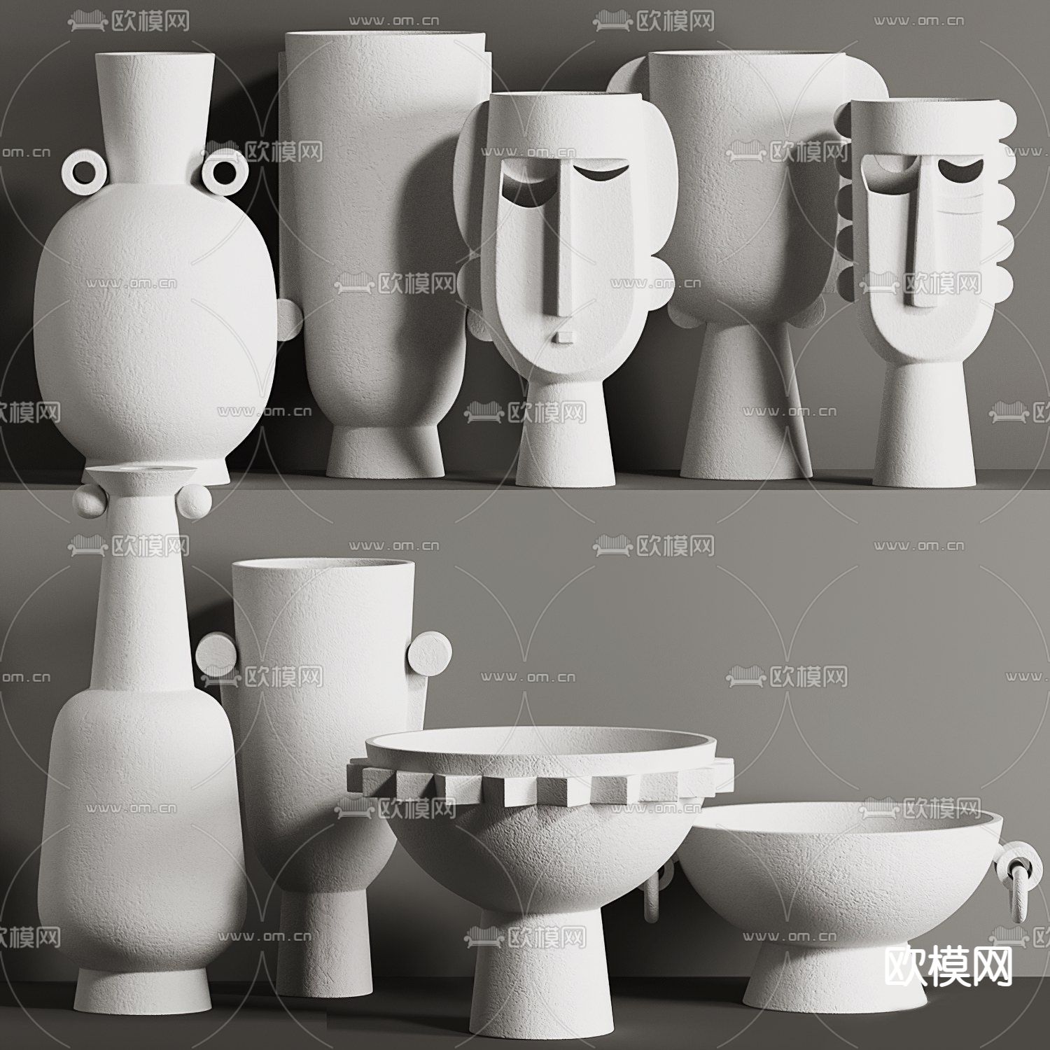 现代抽象陶罐 花瓶3d模型下载