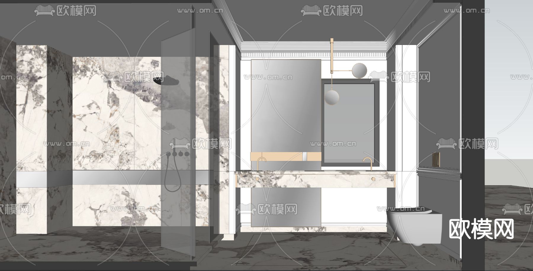 法式卫生间浴室su模型下载（渲染图1）