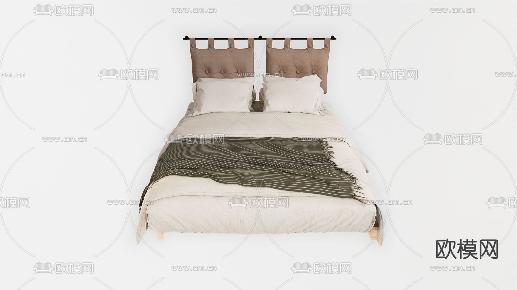 侘寂白色双人床su模型下载（渲染图2）