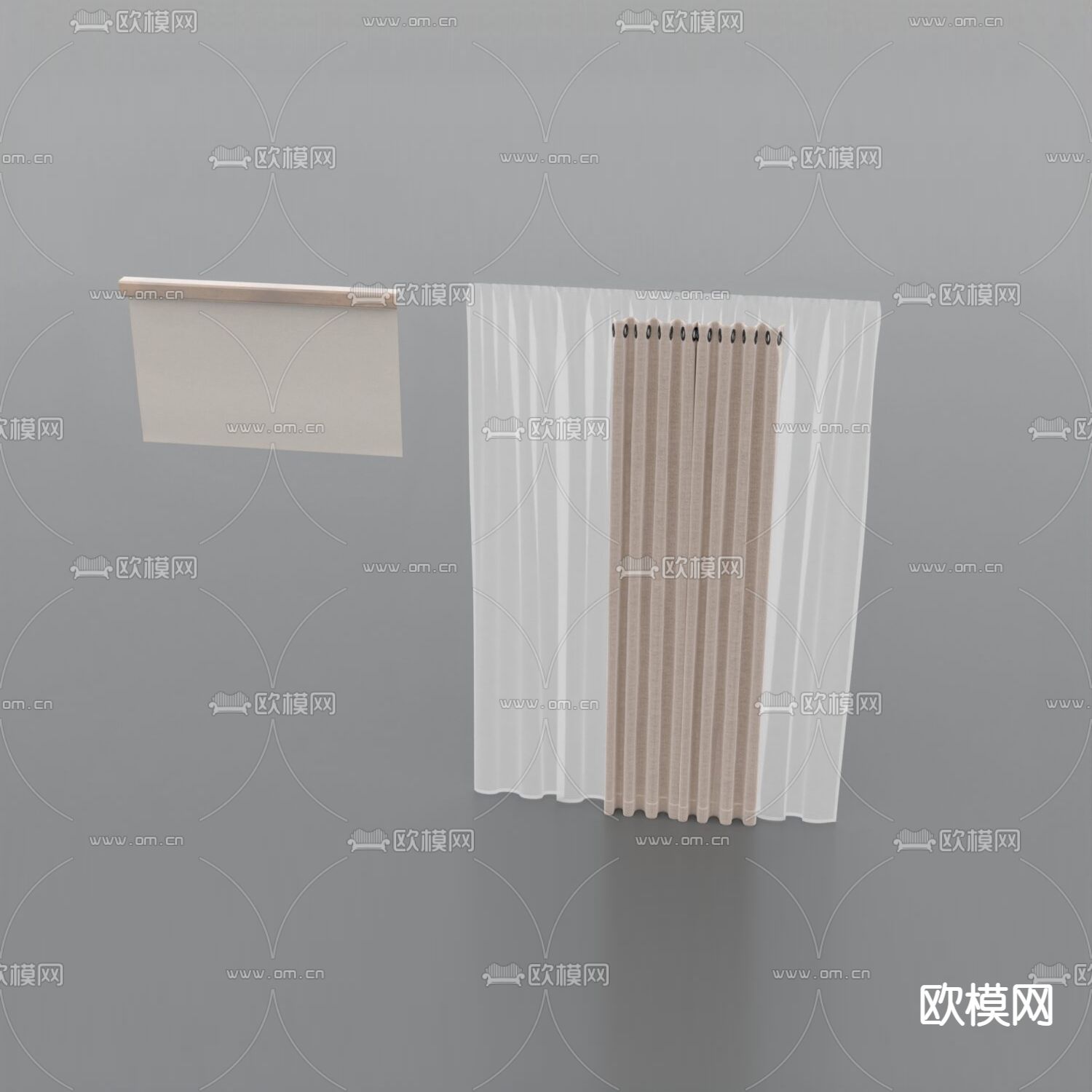 现代简约布艺遮光窗帘免费3d模型下载_ID12147984_3dmax免费模型-欧模网