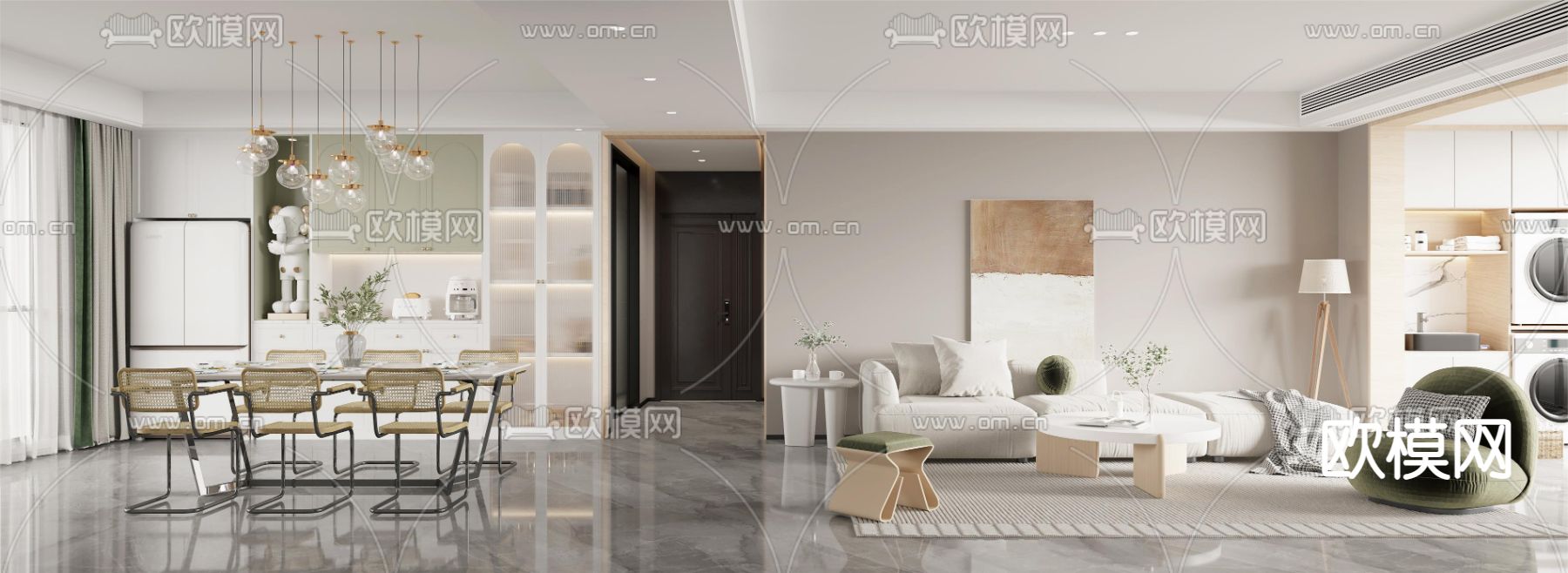 北欧客厅餐厅3d模型下载（渲染图1）