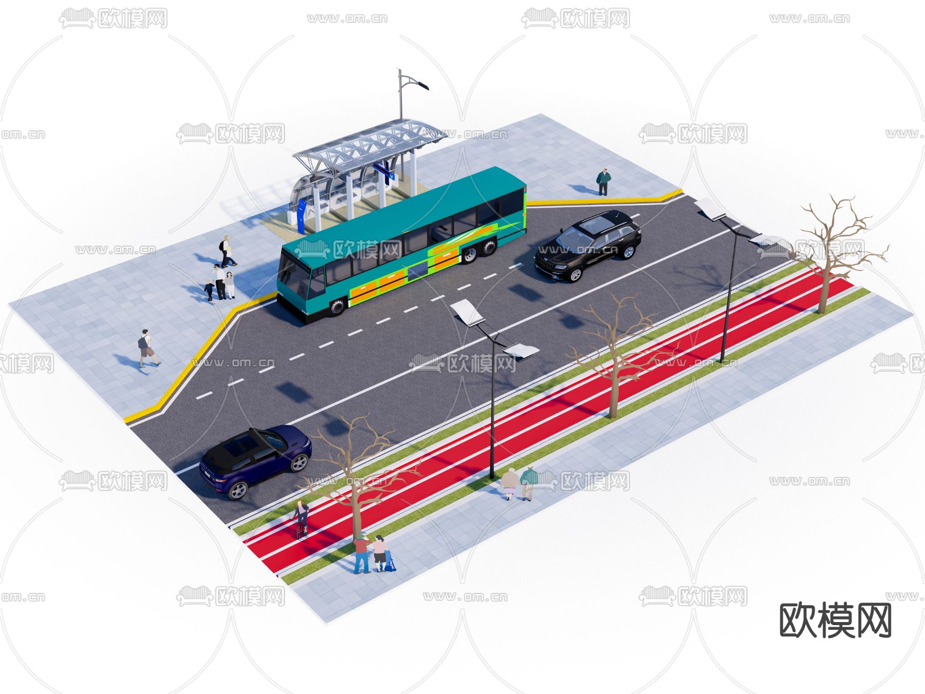 现代公交车站点su模型下载（渲染图1）