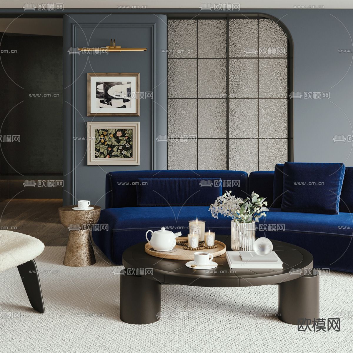 法式客厅3d模型下载（渲染图2）