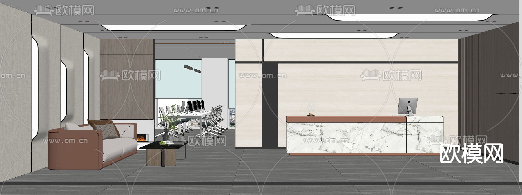 现代办公室前台 接待区su模型下载（渲染图2）