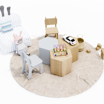  现代儿童桌椅玩具su模型 