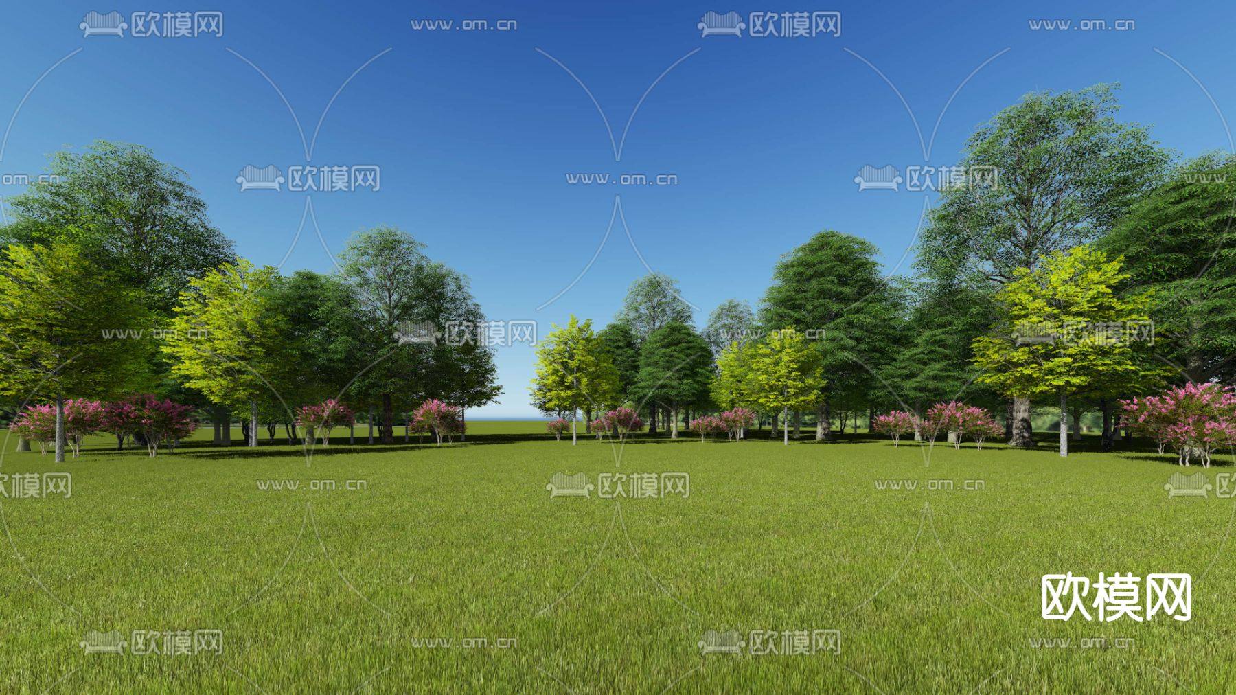 现代草坪大树树木景观树psd下载