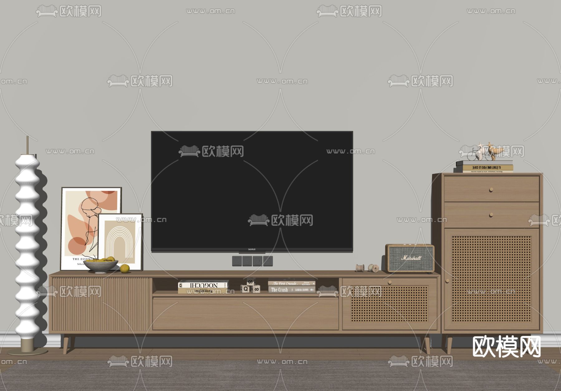 北欧电视柜 边柜su模型下载（渲染图2）