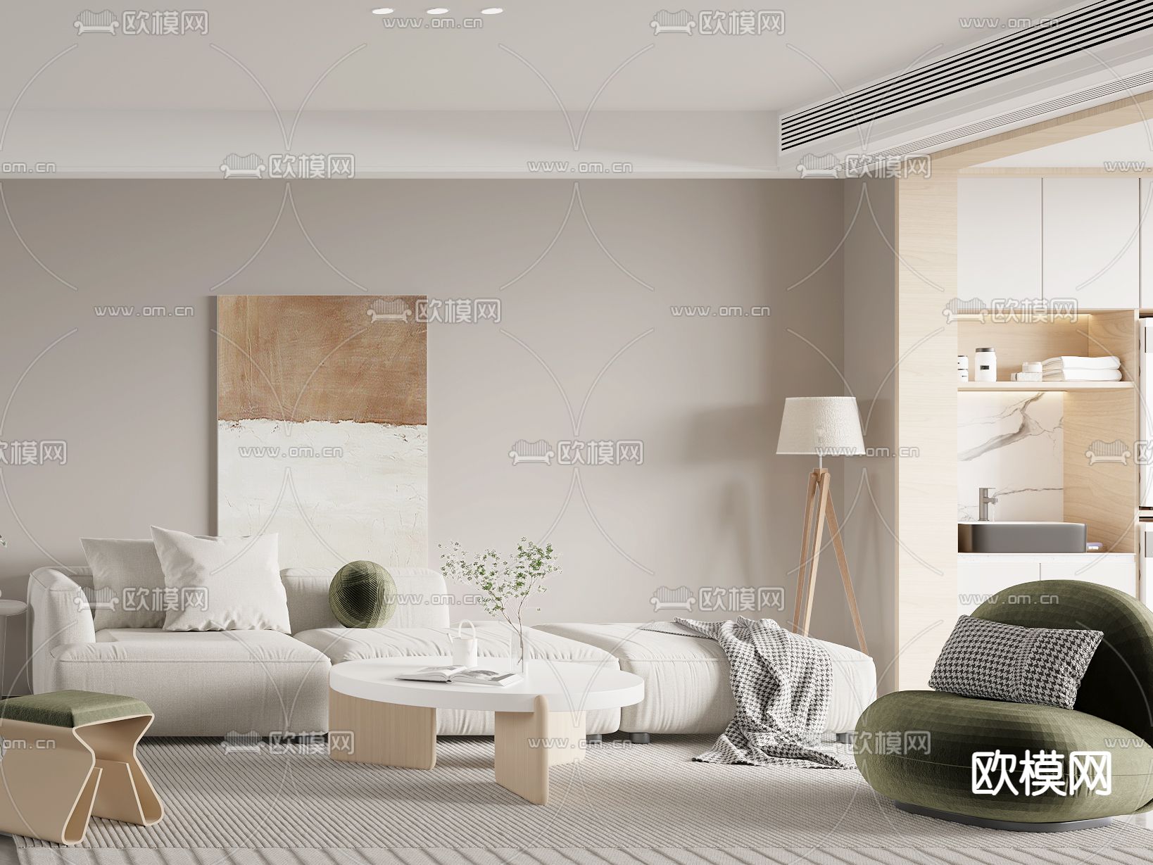 北欧客厅餐厅3d模型下载（渲染图2）