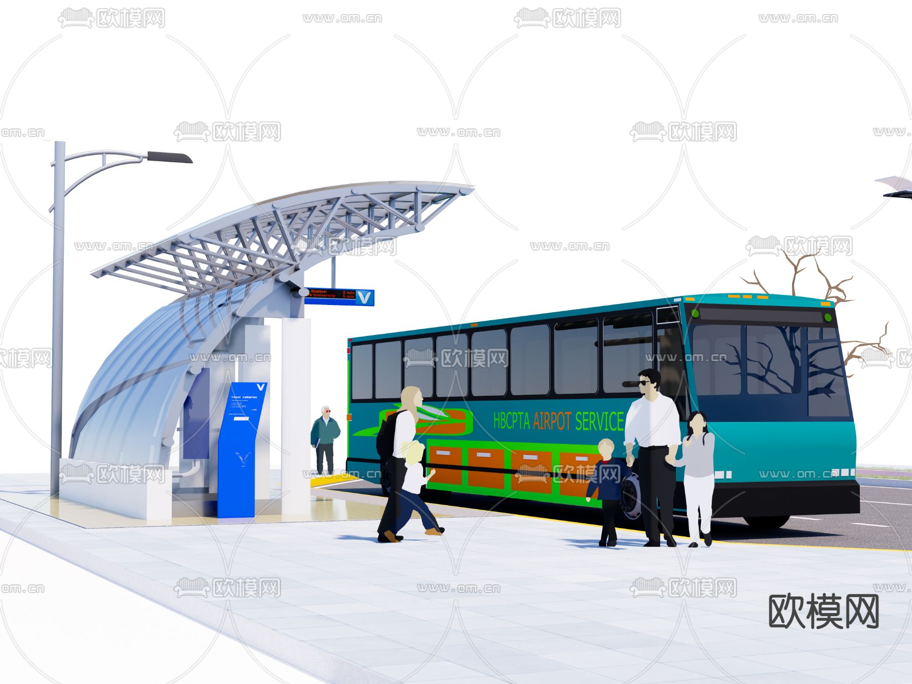 现代公交车站点su模型下载（渲染图2）