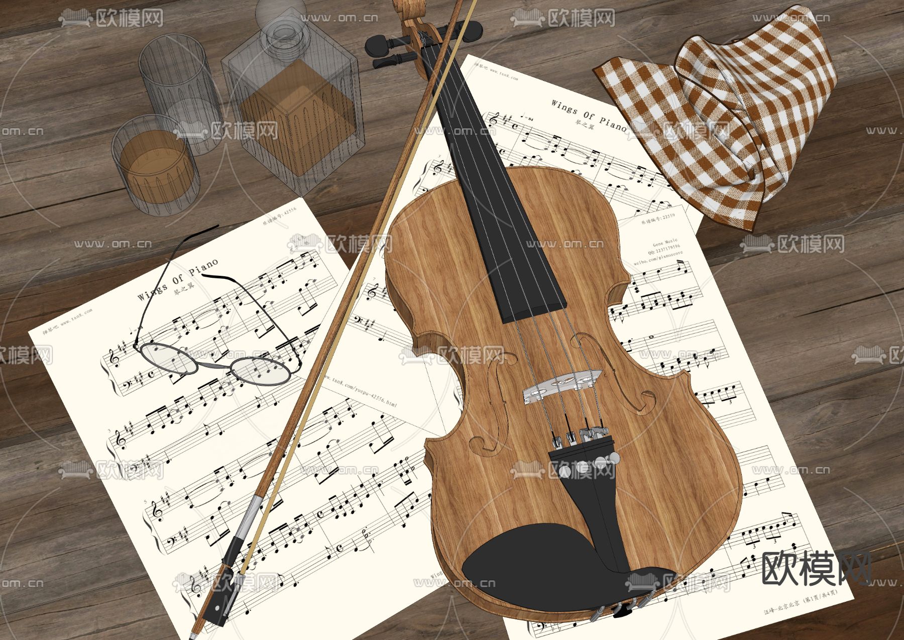 现代乐器小提琴su模型下载（渲染图2）