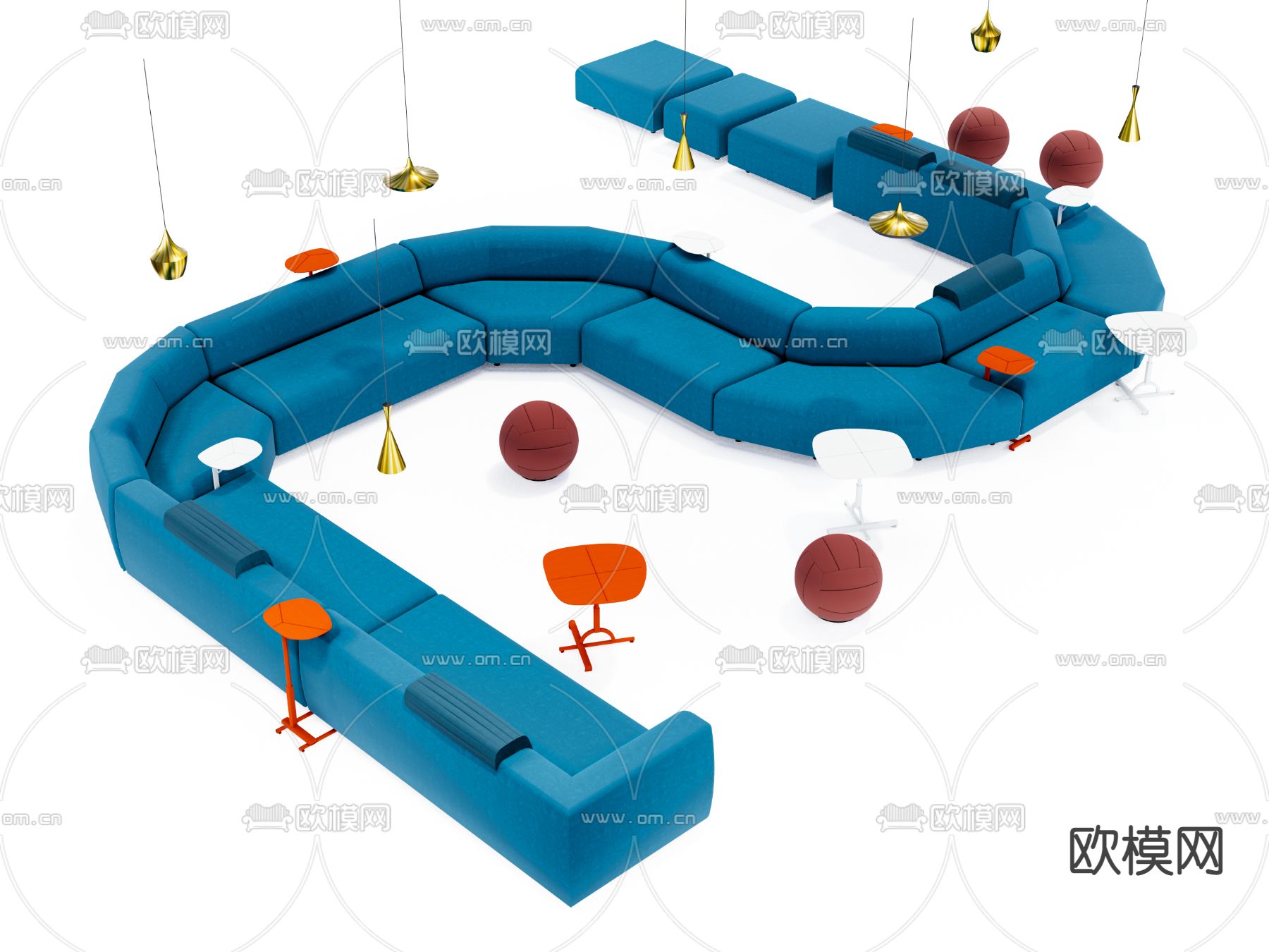 现代异形公共沙发椅su模型下载（渲染图1）