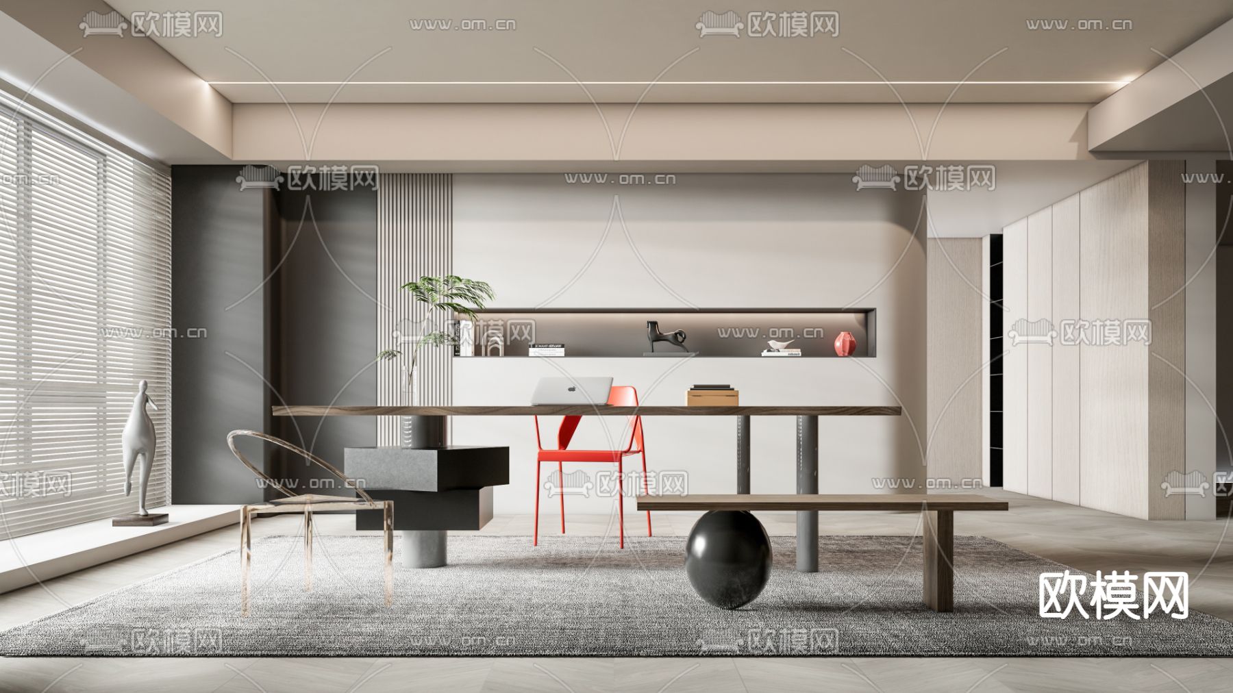侘寂风书房su模型下载_ID12147584_sketchup模型下载-欧模网